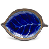 8" x 5.5" Leaf Ceramic Plate, Sapphire, Dark Brown