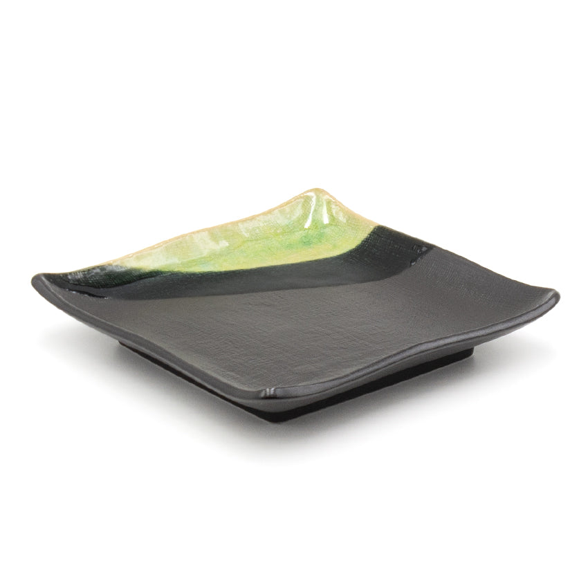7" Square Ceramic Plate, Dark Brown, Green