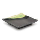 7" Square Ceramic Plate, Dark Brown, Green