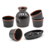 Ceramic 6-Piece Soba Plate & Cup Set, Black, Brown