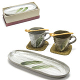 Ceramic, Bamboo, Wood 5-Piece Plate, Mug & Coaster Set, Brown, Gray
