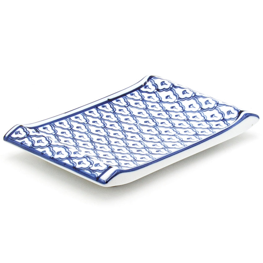 8.5" x 5.75" Rectangular Ceramic Plate, Blue, White