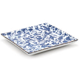 9" Square Ceramic Plate, White, Blue, Brown — Arabesque Design