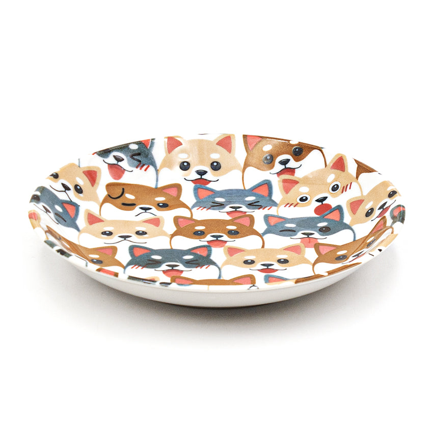 7.5" Round Ceramic Plate, Blue, Brown — Shiba Inu Design