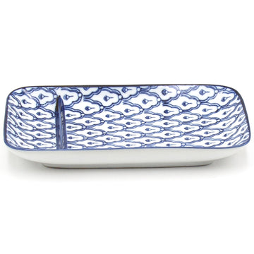 8.25" x 5.25" Ceramic Divided Plate, Blue, White