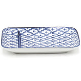8.25" x 5.25" Ceramic Divided Plate, Blue, White