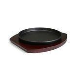 8.5" Cast Iron, Wood Steak Plate with Wood Base, Black