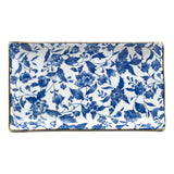 8.5" x 5" Rectangular Ceramic Plate, White, Blue — Floral Design