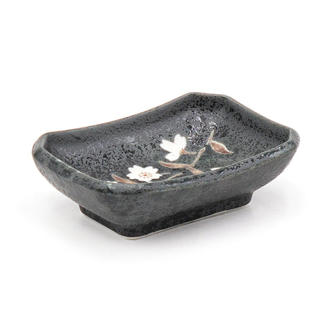 3.5" x 2.5" Rectangular Ceramic Plate, Green — Floral Design