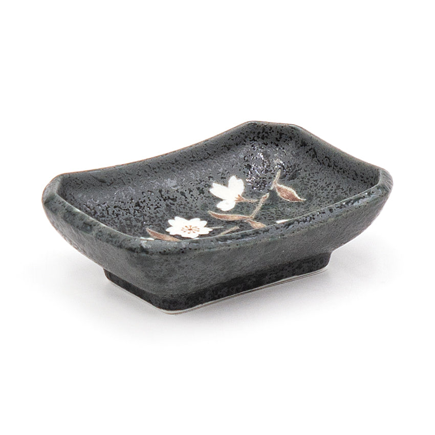 3.5" x 2.5" Rectangular Ceramic Plate, Green — Floral Design