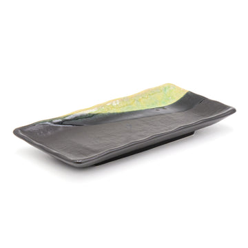 7.75" x 3.75" Rectangular Ceramic Plate, Dark Brown, Green