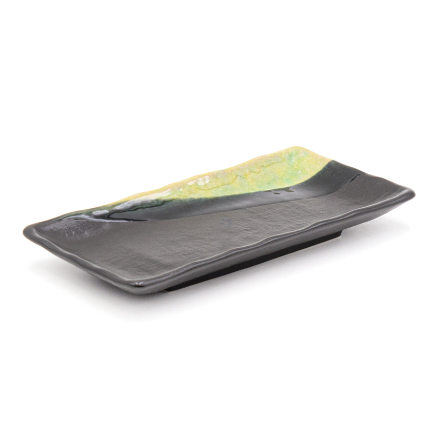 7.75" x 3.75" Rectangular Ceramic Plate, Dark Brown, Green