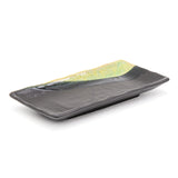 7.75" x 3.75" Rectangular Ceramic Plate, Dark Brown, Green