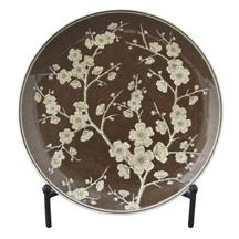 16" Ceramic, Iron Plate with Iron Stand, Brown — Floral Design