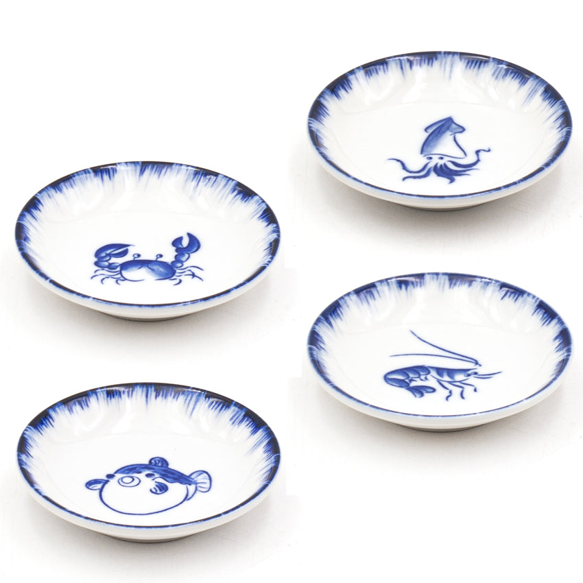 3.5" Ceramic Plate, Blue — Seafood Assortment Design
