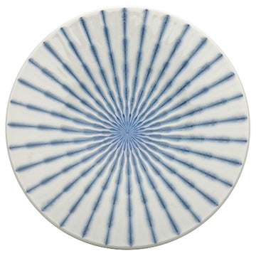 12" Round Serving Platter, White — Blue Stripes Design