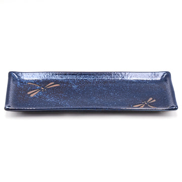 11" x 5" Rectangular Ceramic Plate, Navy — Dragonfly Design