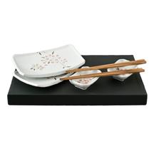 4-Piece Plate Set with Chopsticks, Ivory, Red