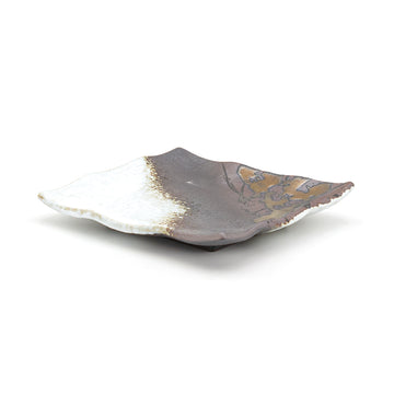 6.25" Square Ceramic Plate, White, Gold, Brown