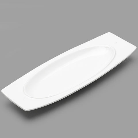 12" x 4.5" Rectangular Porcelain Plate, White