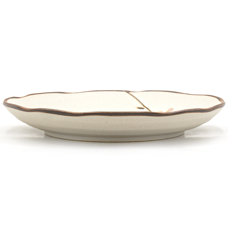 MT210-HWH original ceramic plate showing its profile and Sakura decoration
