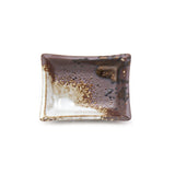 3" x 2-1/4" Rectangular Ceramic Plate, White, Gold, Brown