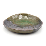 10.25" Triangular Ceramic Plate, Green, Gold, Brown