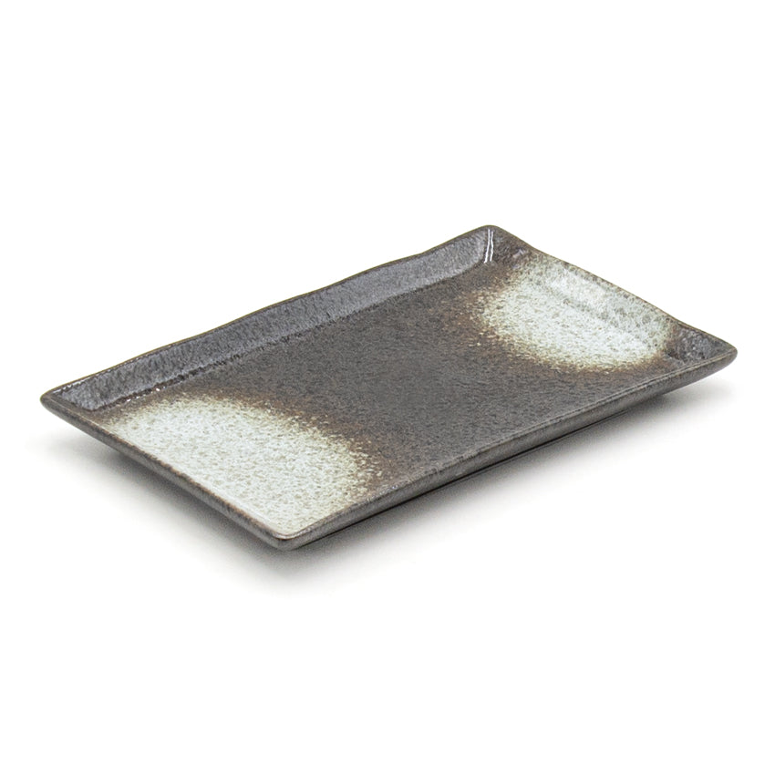 7.5" x 4.75" Ceramic Plate, Dark Brown, Gray