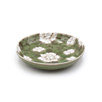 5-1/2" Round Ceramic Plate, Green, White