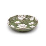5-1/2" Round Ceramic Plate, Green, White
