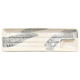 13" x 4" Rectangular Ceramic Serving Platter, Beige, Blue