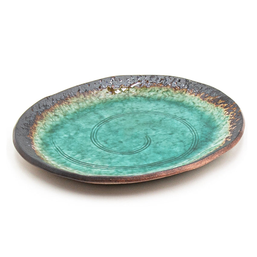 8.5" x 7" Oval Ceramic Plate, Turquoise, Green