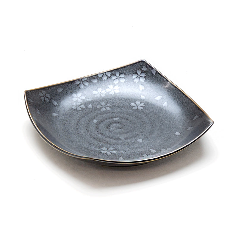 7-1/2" Square Plate, Black — Floral Design