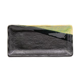 7.75" x 3.75" Rectangular Ceramic Plate, Dark Brown, Green