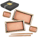 Ceramic, Wood 6-Piece Sushi Plate & Dish Set with Chopsticks, Brown