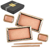 Ceramic, Wood 6-Piece Sushi Plate & Dish Set with Chopsticks, Brown