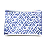 8.5" x 5.75" Rectangular Ceramic Plate, Blue, White