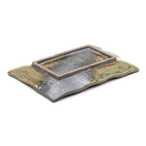 8.85" x 6" Rectangular Ceramic Plate, Brown, Green, Gold