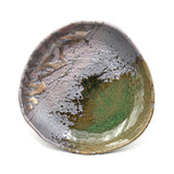 10.25" Triangular Ceramic Plate, Green, Gold, Brown