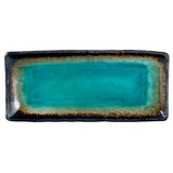 11" x 3.75" Rectangular Ceramic Plate, Blue, Green