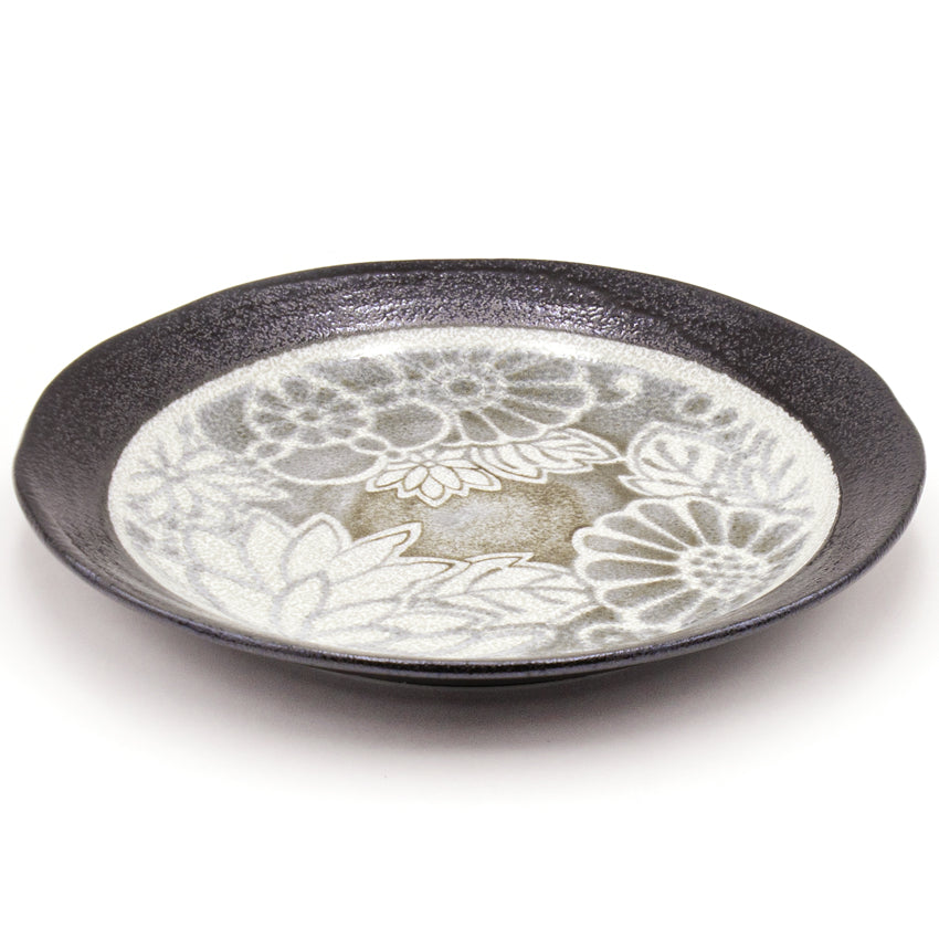 10.5" Ceramic Plate, Green, Black — Floral Design