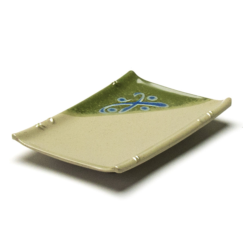 6.65" x 4.35" Rectangular Melamine Plate, Beige, Green — Oribe Design