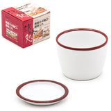 Ceramic Soba Plate & Cup Set, White, Red