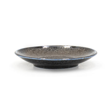 4.75" Ceramic Plate, Dark Brown, Blue