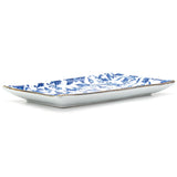 8.5" x 5" Rectangular Ceramic Plate, White, Blue — Floral Design