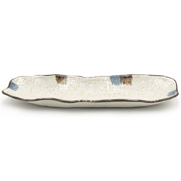13.35" x 4" Rectangular Ceramic Sushi Plate, Beige, Blue, Brown