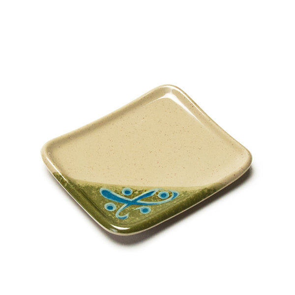 4.75" x 4" Rectangular Melamine Plate, Beige, Green — Oribe Design