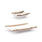 6-3/4" x 4-1/2" Porcelain 2-Piece Plate & Dish Set with Chopsticks, White, Brown
