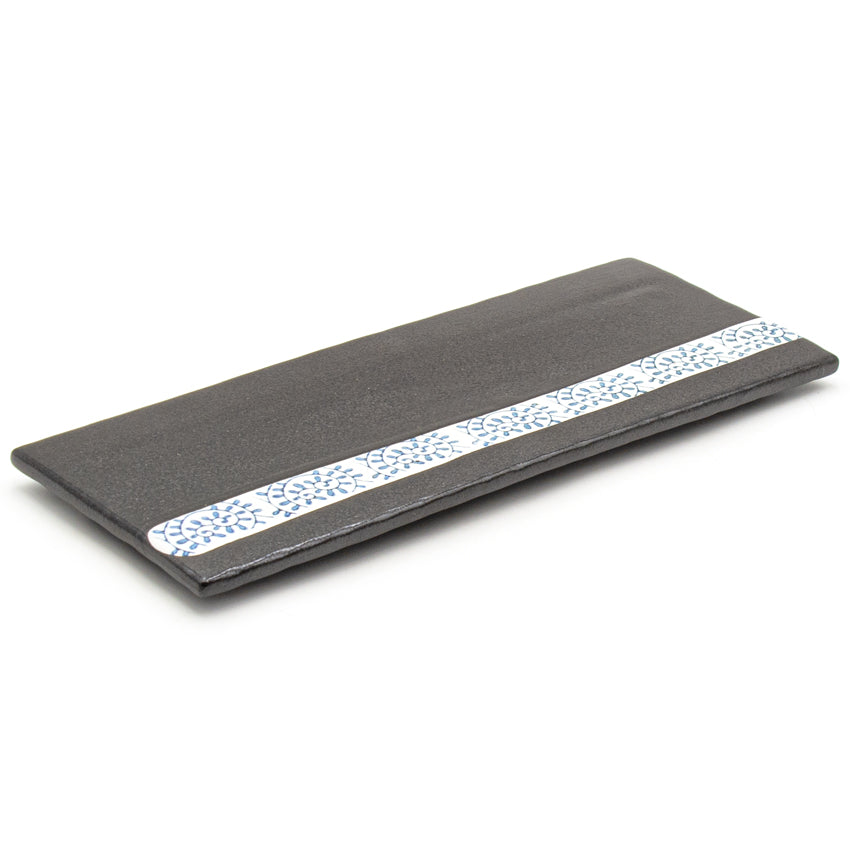 15" x 6" Rectangular Ceramic Serving Platter, Gray — Arabesque Design