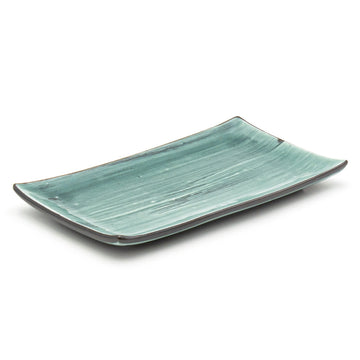 8.35" x 4.75" Rectangular Ceramic Plate, Dark Brown, Green